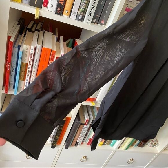 3.1 Phillip Lim Black Sheer Button-Up Crystal Tuxedo Blouse Women Size S - Picture 8 of 9